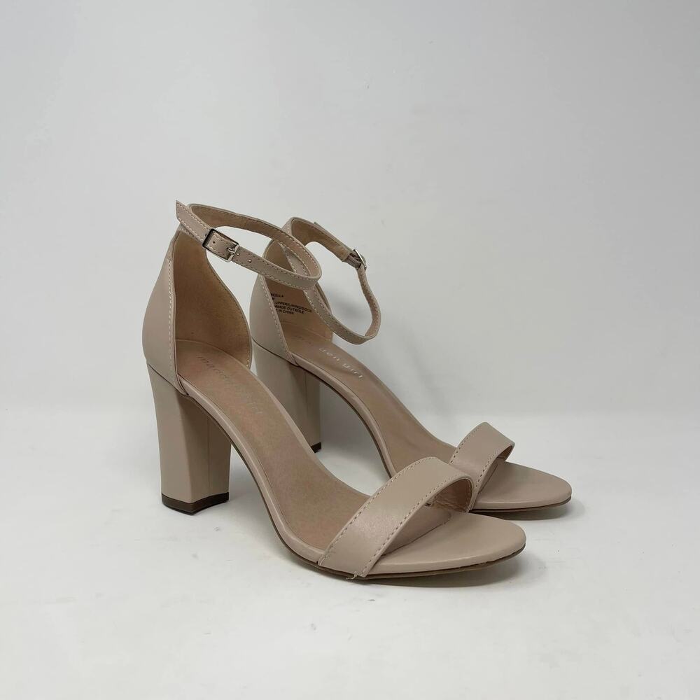 Madden Girl Bella Sandals Womens 9M Nude Leather 3.5" Block Heel Ankle Strap